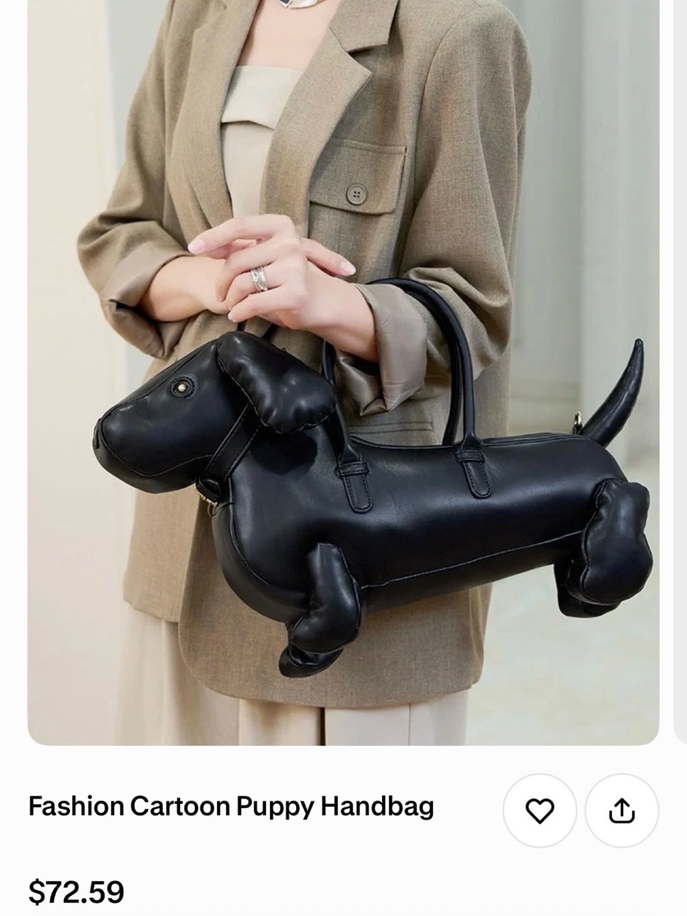 Black Novelty Dachshund -Shaped Leather Tote Bag - Unbranded - Picture 3 of 4
